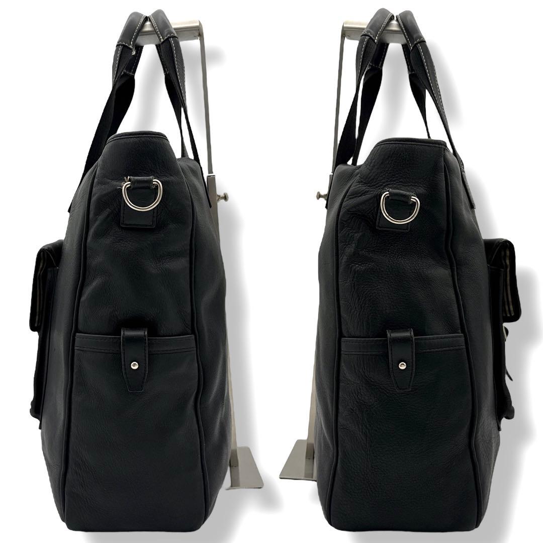良品 BURBERRY 2wayトートバッグ レザー ノバチェック ブラック