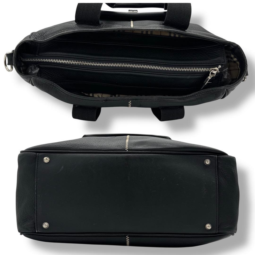 良品 BURBERRY 2wayトートバッグ レザー ノバチェック ブラック