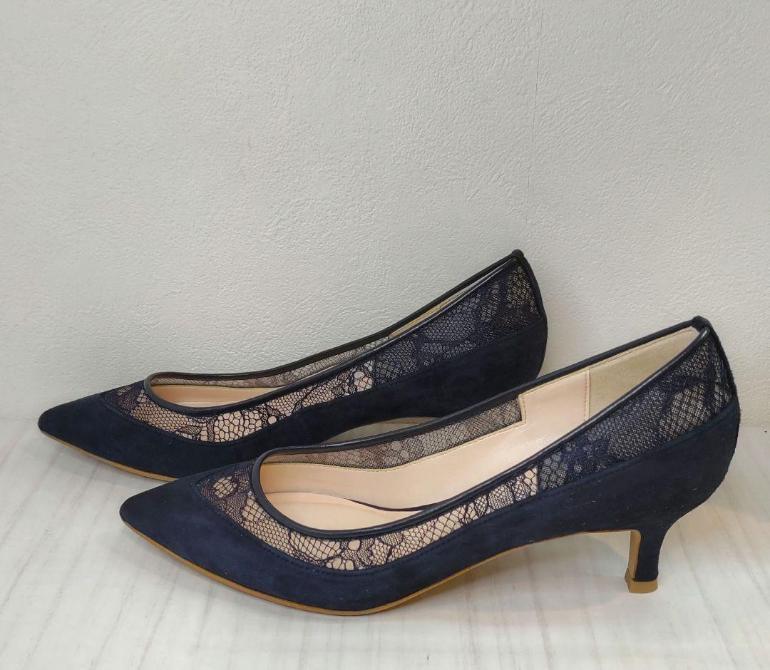 【試し履き程度】ダイアナ 23.0㎝ パンプス ネイビー レース パーティ