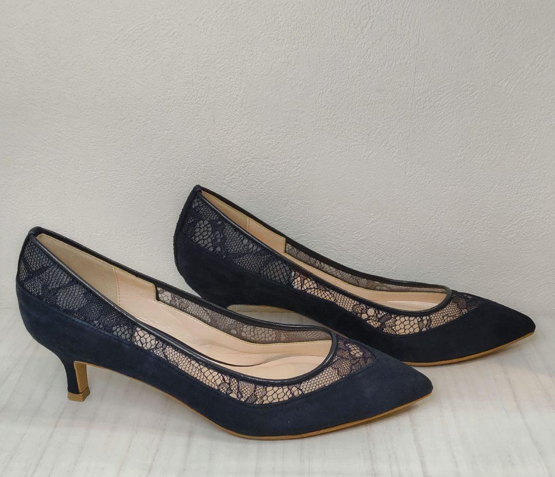 【試し履き程度】ダイアナ 23.0㎝ パンプス ネイビー レース パーティ