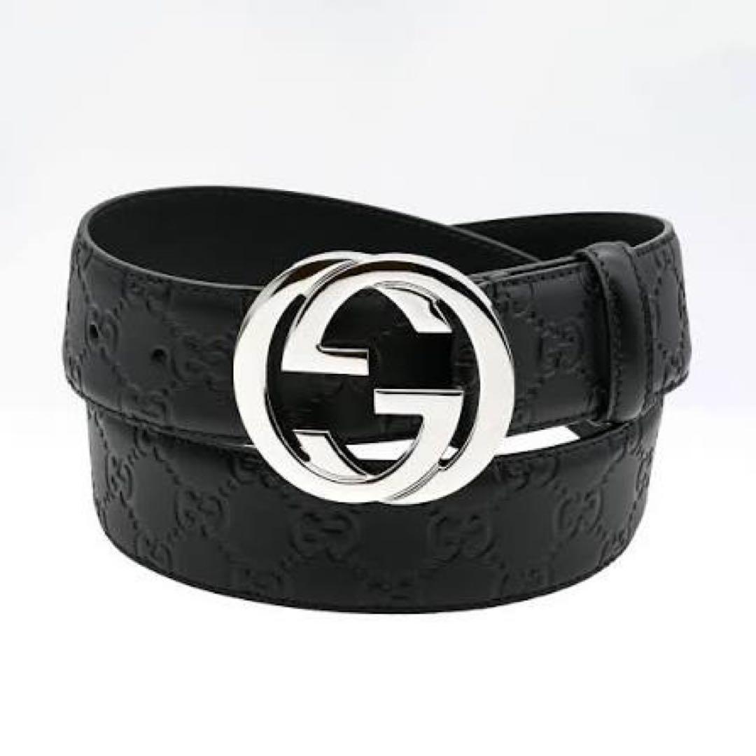 【早い者勝ち】GUCCI ブラック レザーベルト ロゴ入り
