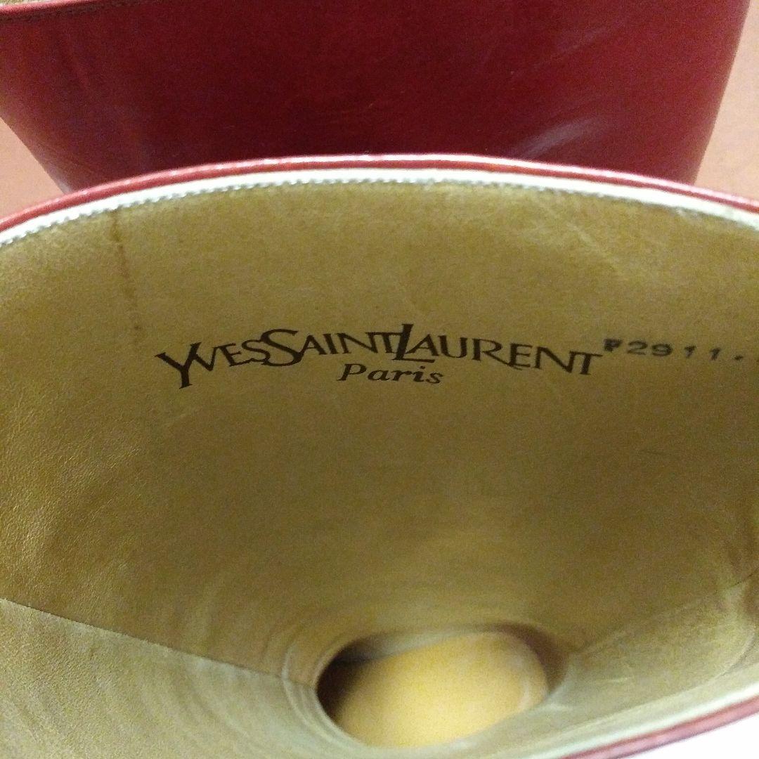 イブ.サンローラン　赤 レザー ロングブーツ 高ヒール