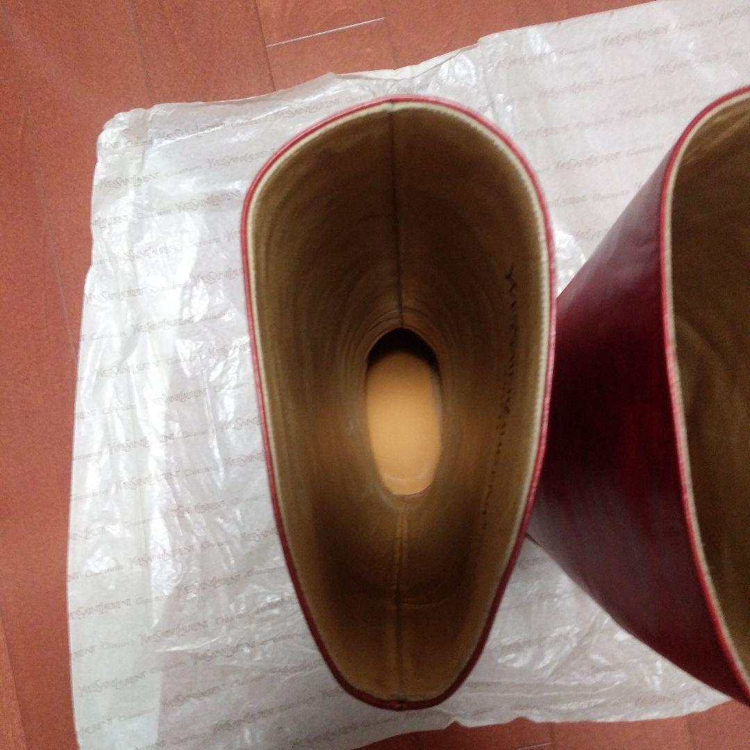 イブ.サンローラン　赤 レザー ロングブーツ 高ヒール