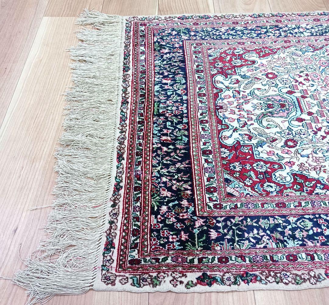 専用 Y3048 中国シルク絨毯 シルク100% 手織り300段 117×74㎝