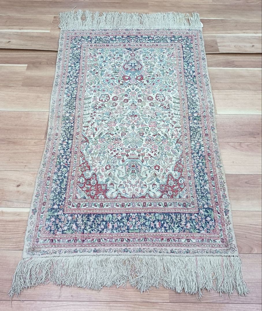 専用 Y3048 中国シルク絨毯 シルク100% 手織り300段 117×74㎝