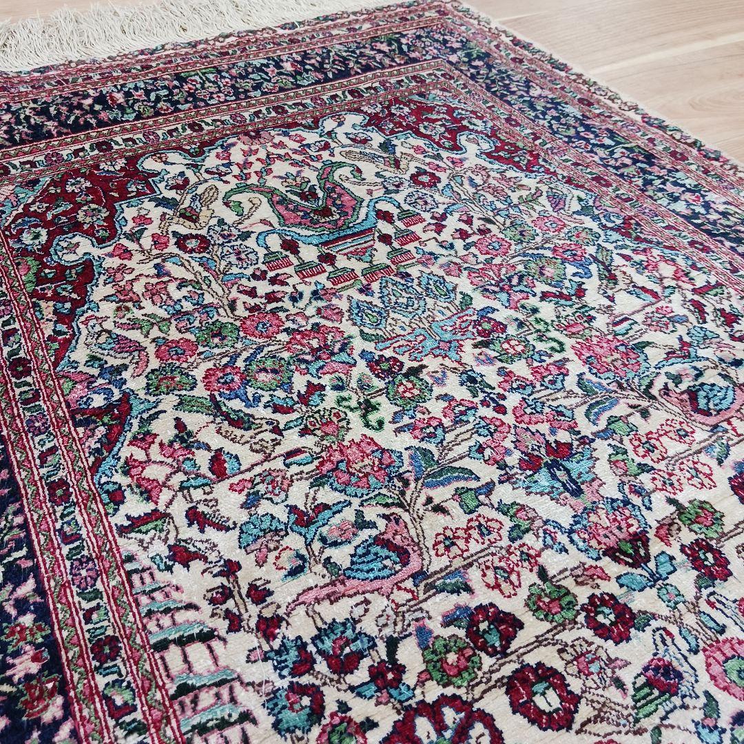 専用 Y3048 中国シルク絨毯 シルク100% 手織り300段 117×74㎝