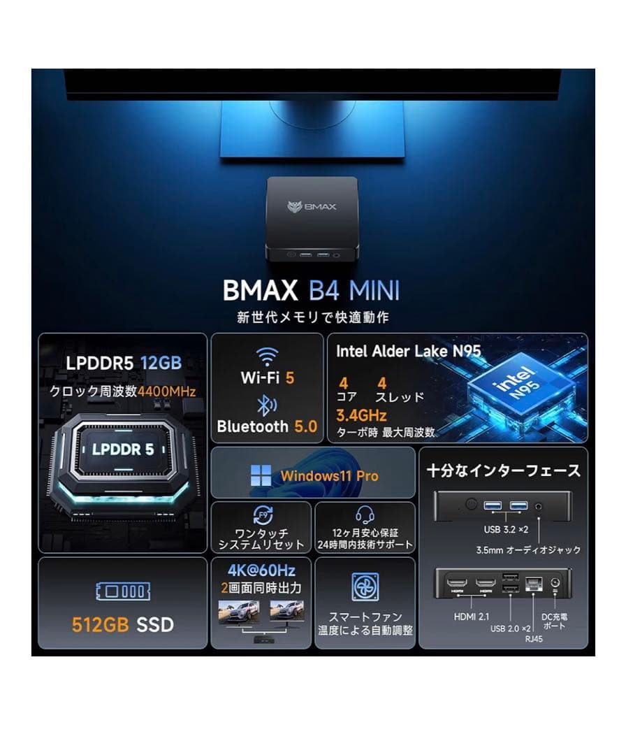 ミニPC 12GB RAM 512GB SSD Windows11 美品