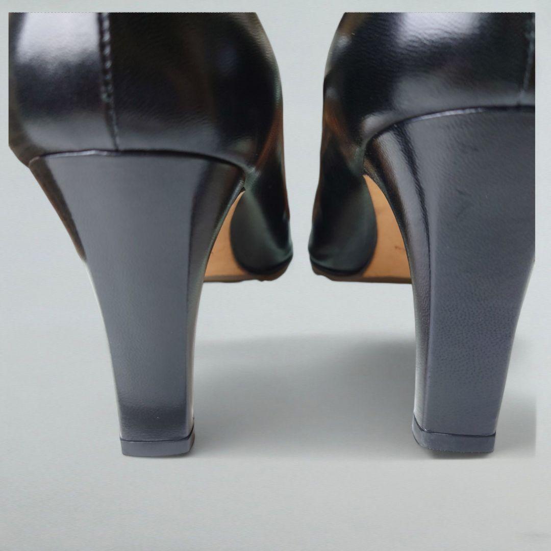 タグ付 銀座かねまつ パンプス スクエアトゥ 24cm 黒靴 本革 ハイヒール