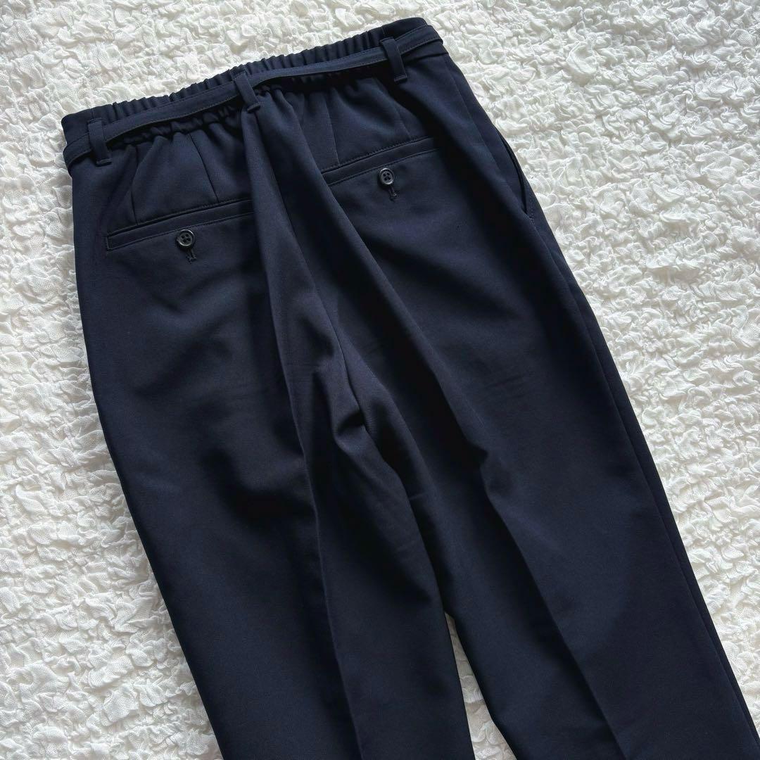 プラステ パンツスーツ セットアップ 2点セット ノーカラー 洗える M／S 紺