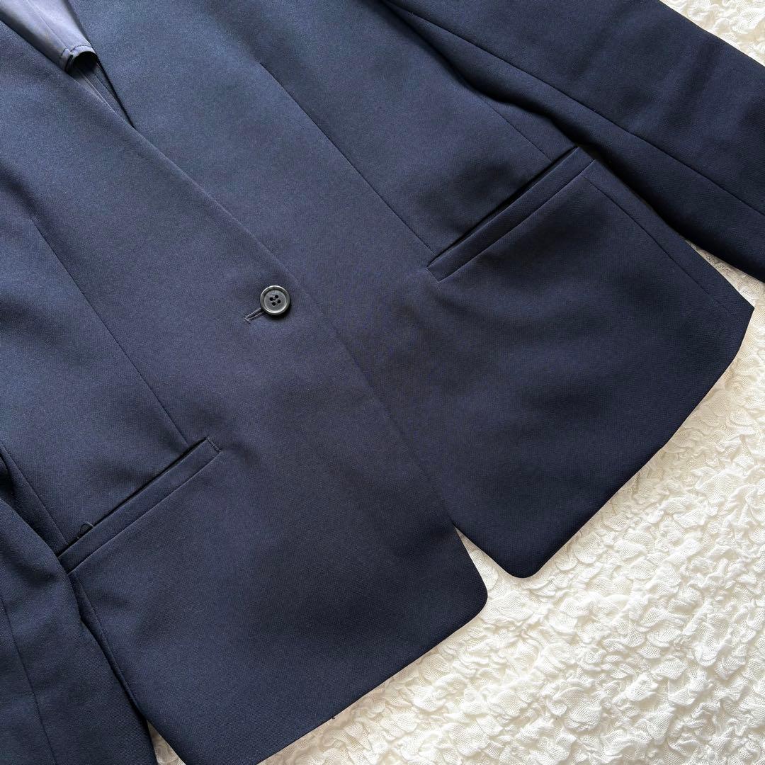 プラステ パンツスーツ セットアップ 2点セット ノーカラー 洗える M／S 紺