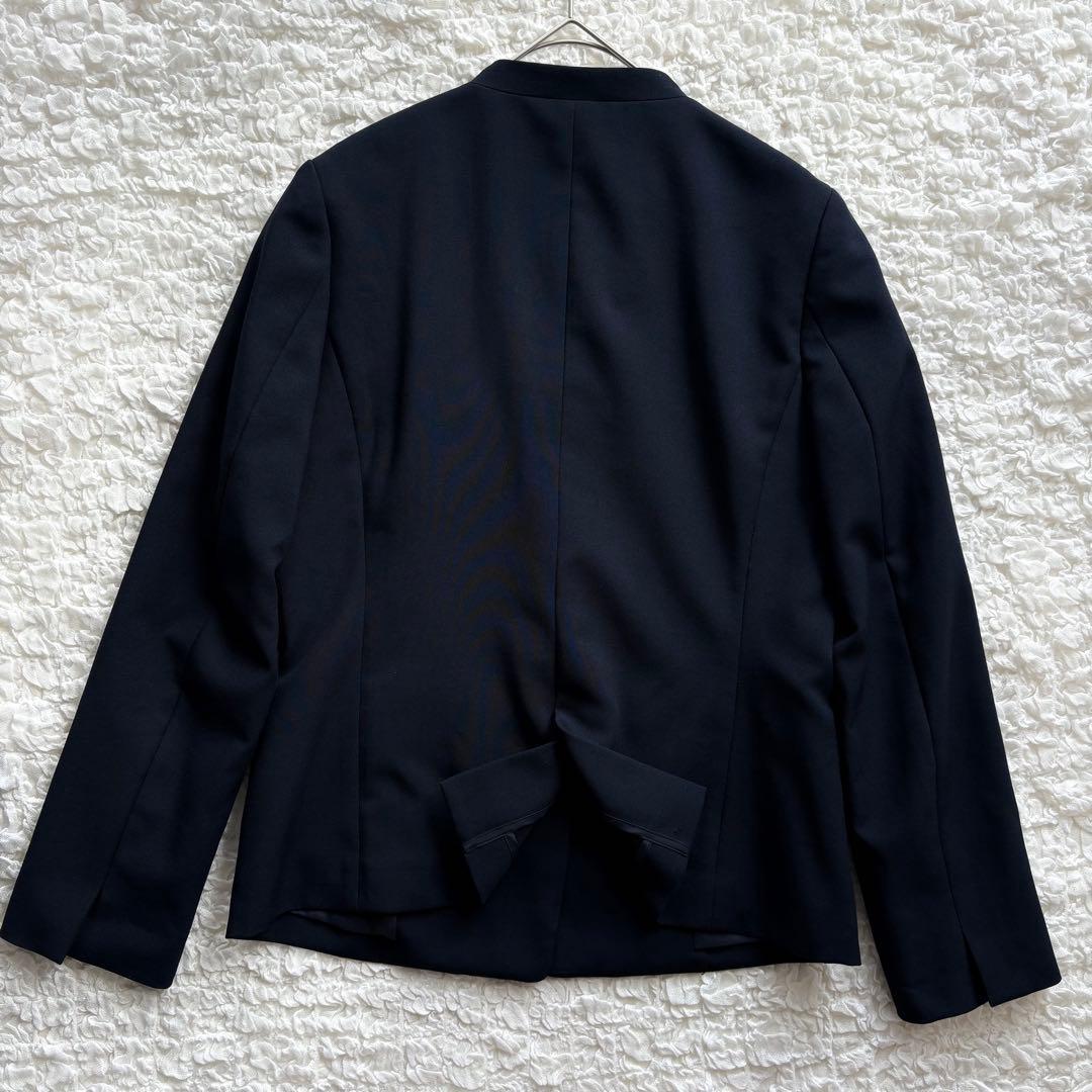 プラステ パンツスーツ セットアップ 2点セット ノーカラー 洗える M／S 紺