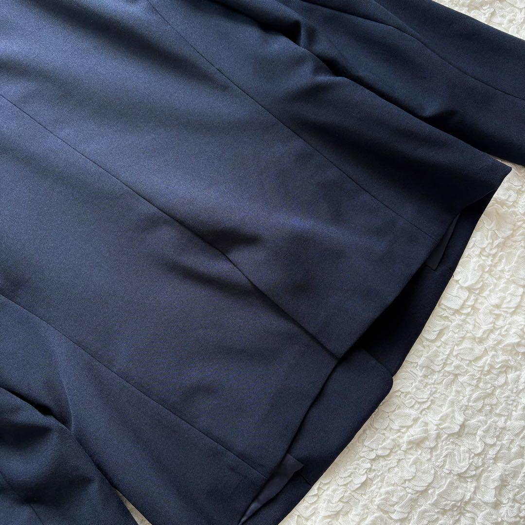 プラステ パンツスーツ セットアップ 2点セット ノーカラー 洗える M／S 紺