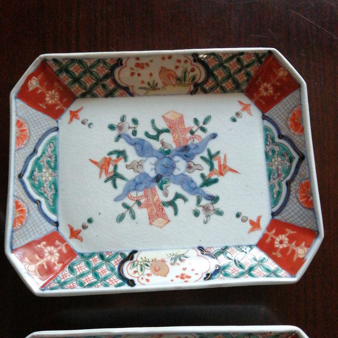 伊万里　錦隅切角皿　5枚　18cm　明治～大正期