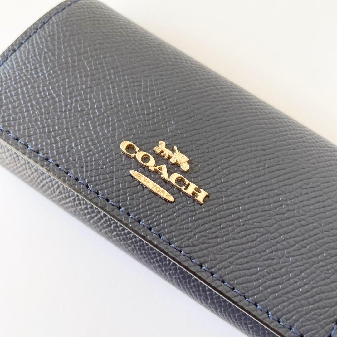 【ほぼ新品】COACH 6 リング キー ケース クロスグレイン レザー