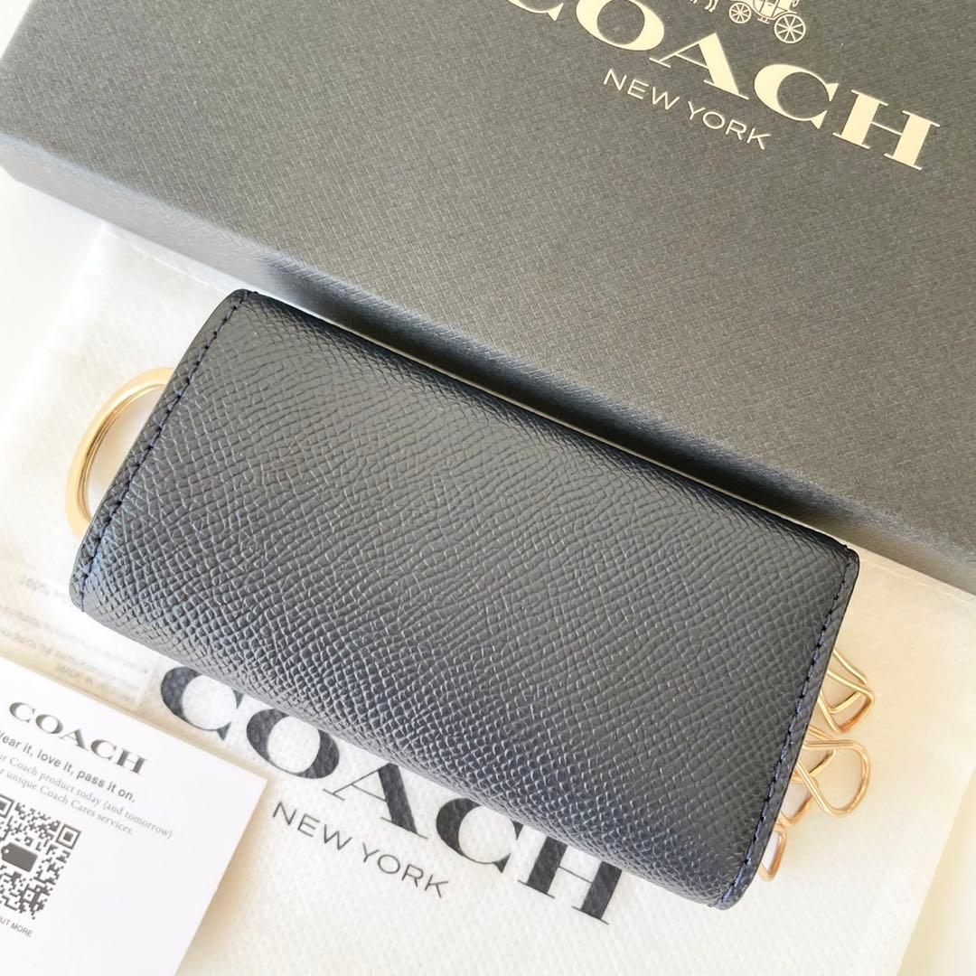 【ほぼ新品】COACH 6 リング キー ケース クロスグレイン レザー