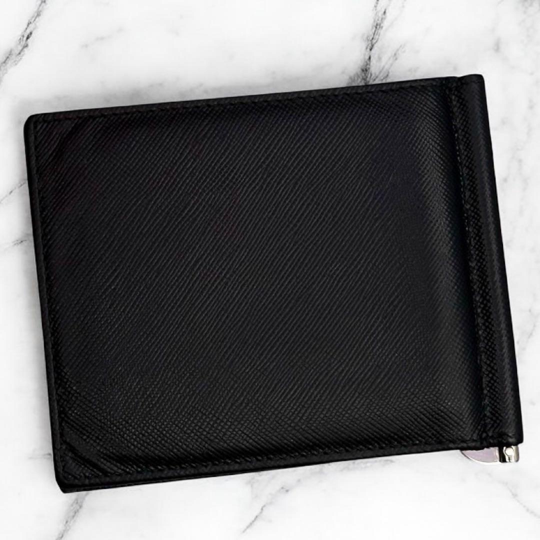 美品 プラダ サフィアーノ マネークリップ 財布 札入れ カード コンパクト 黒
