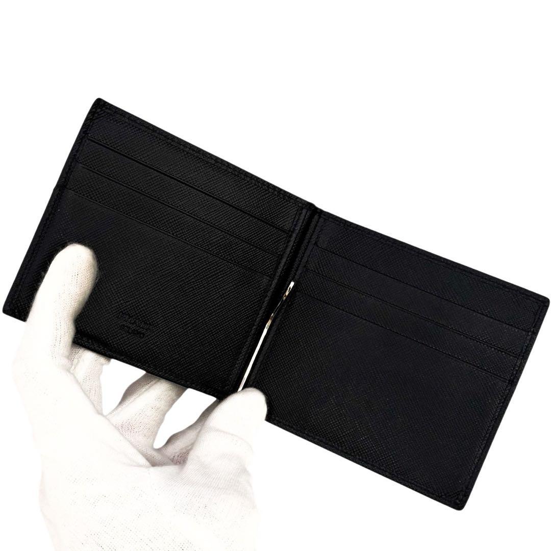 美品 プラダ サフィアーノ マネークリップ 財布 札入れ カード コンパクト 黒