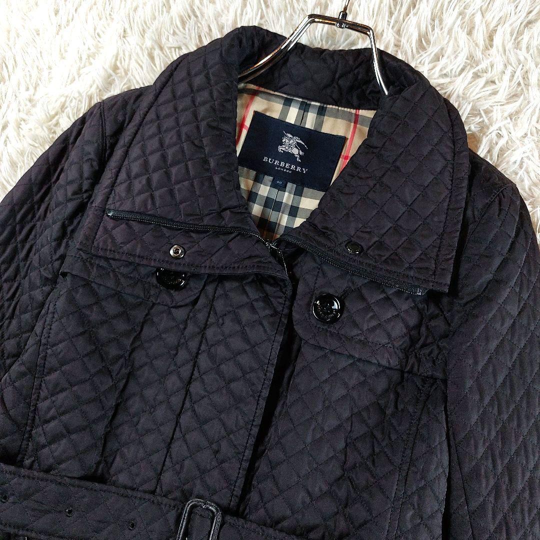40 美品 バーバリーロンドン ノバチェックベルト キルティングコートジャケット