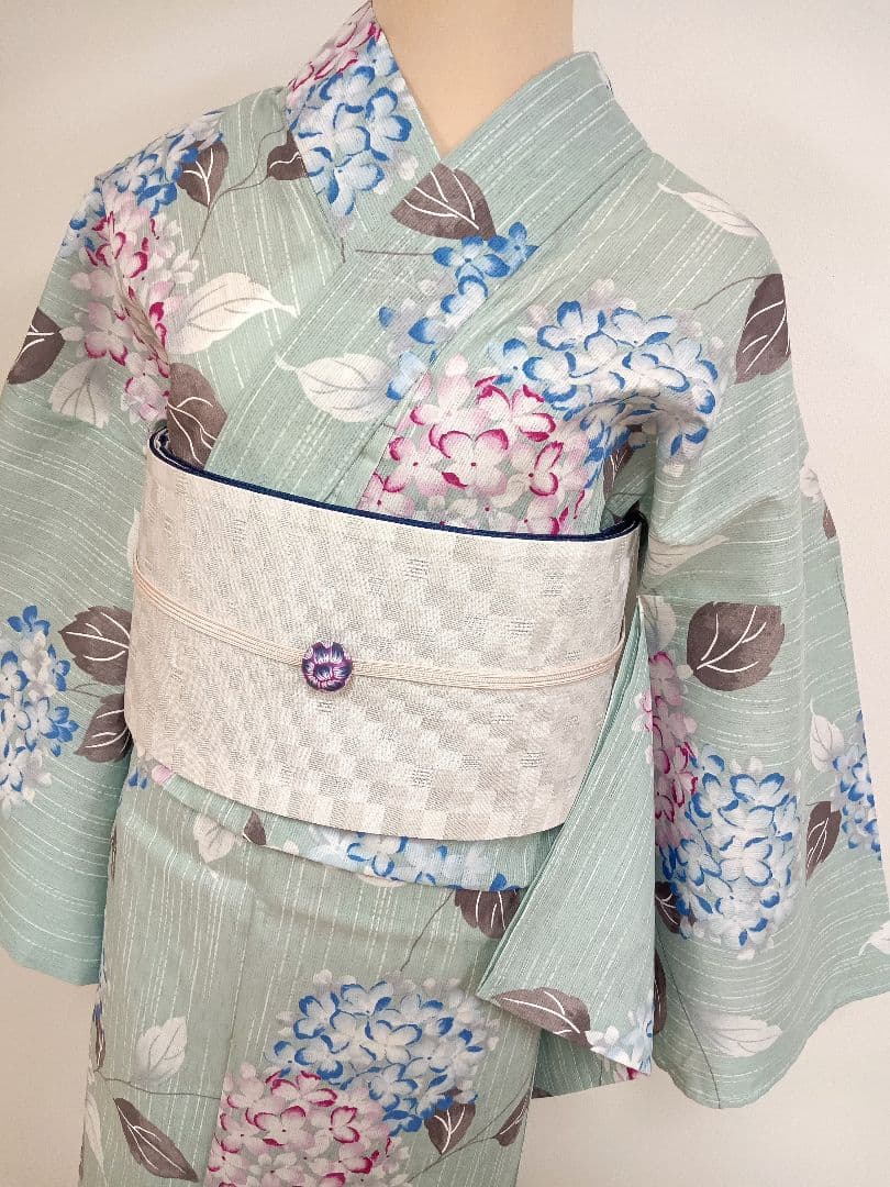 綿麻浴衣　トールサイズ 裄71cm くすみカラー　紫陽花