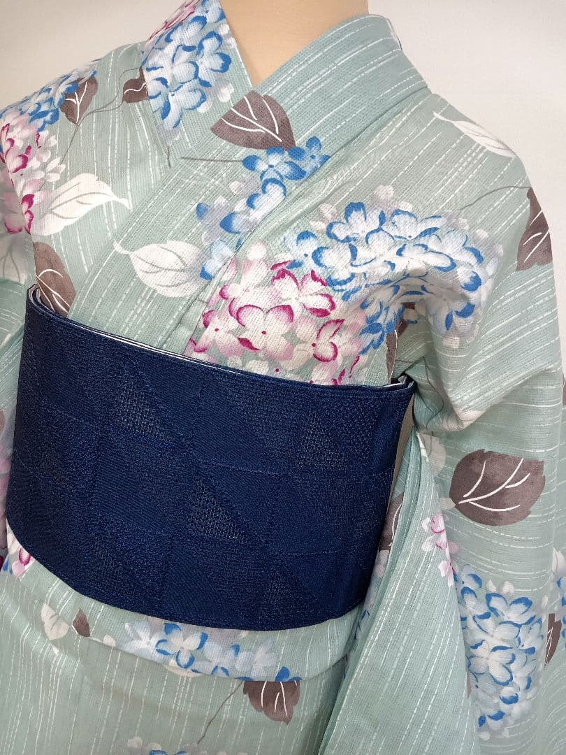 綿麻浴衣　トールサイズ 裄71cm くすみカラー　紫陽花