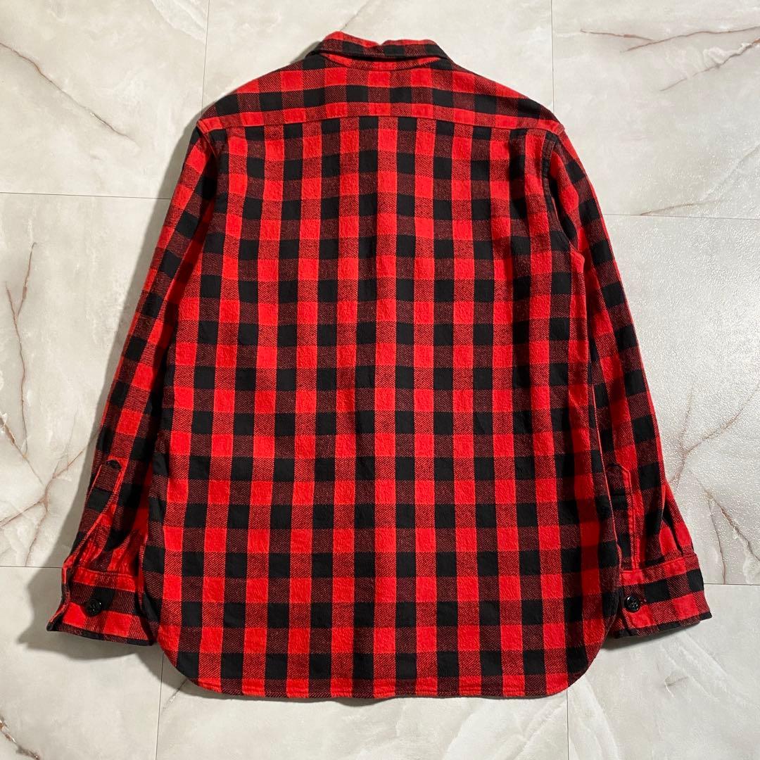 A18553 美品 エヴィス バッファローチェックフランネルシャツ 赤黒 42