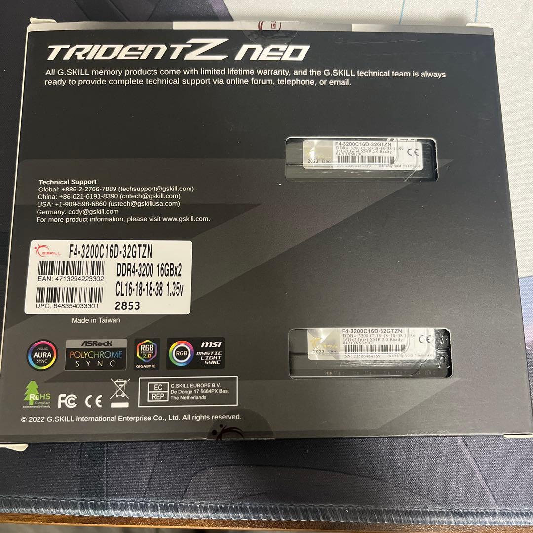 メモリー G.SKILL TRIDENT Z NEO DDR4 32GB 3200Mhz