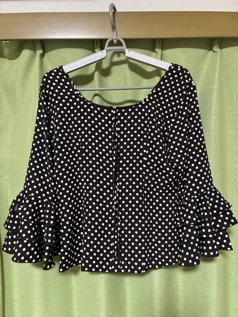 フラメンコ衣装　トップス　ブラウス 　ダークブラウン×白水玉　サイズL