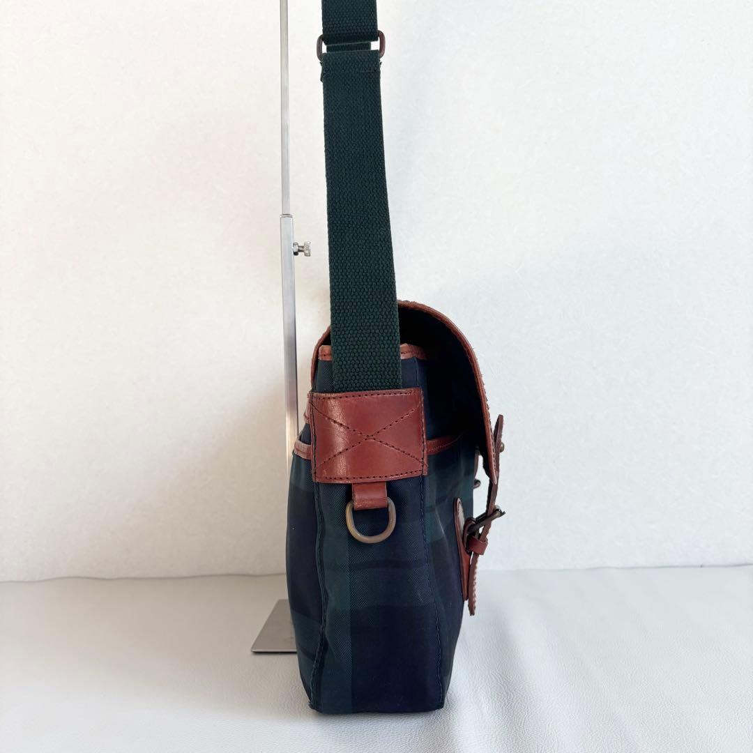 【美品】【ラルフローレン】グリーン チェック ショルダーメッセンジャーバッグ