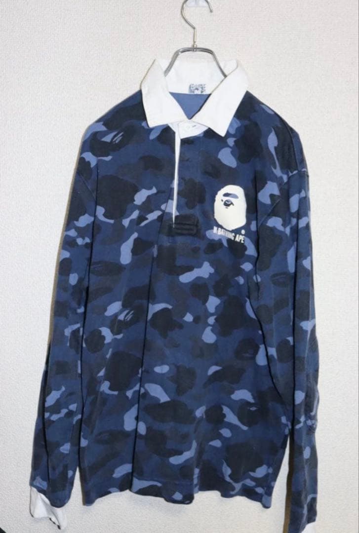 アベイシングエイプ　 ラガーシャツ　ブルー　Mサイズ