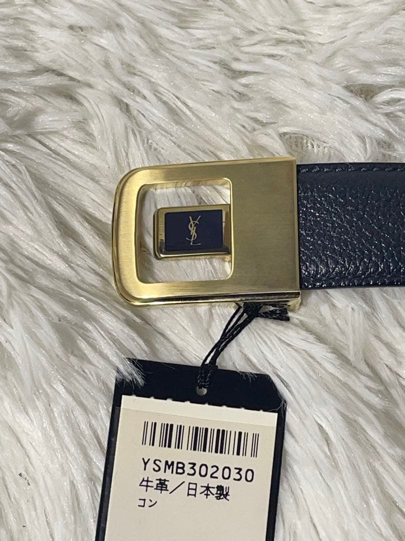 美品 イヴサンローラン 本革　レザーベルト 紺 ゴールド金具 レディース