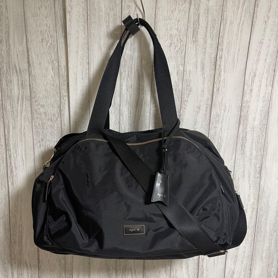 スマイリー  アニエスベー　ナイロン 2WAYボストンバッグ　ブラック