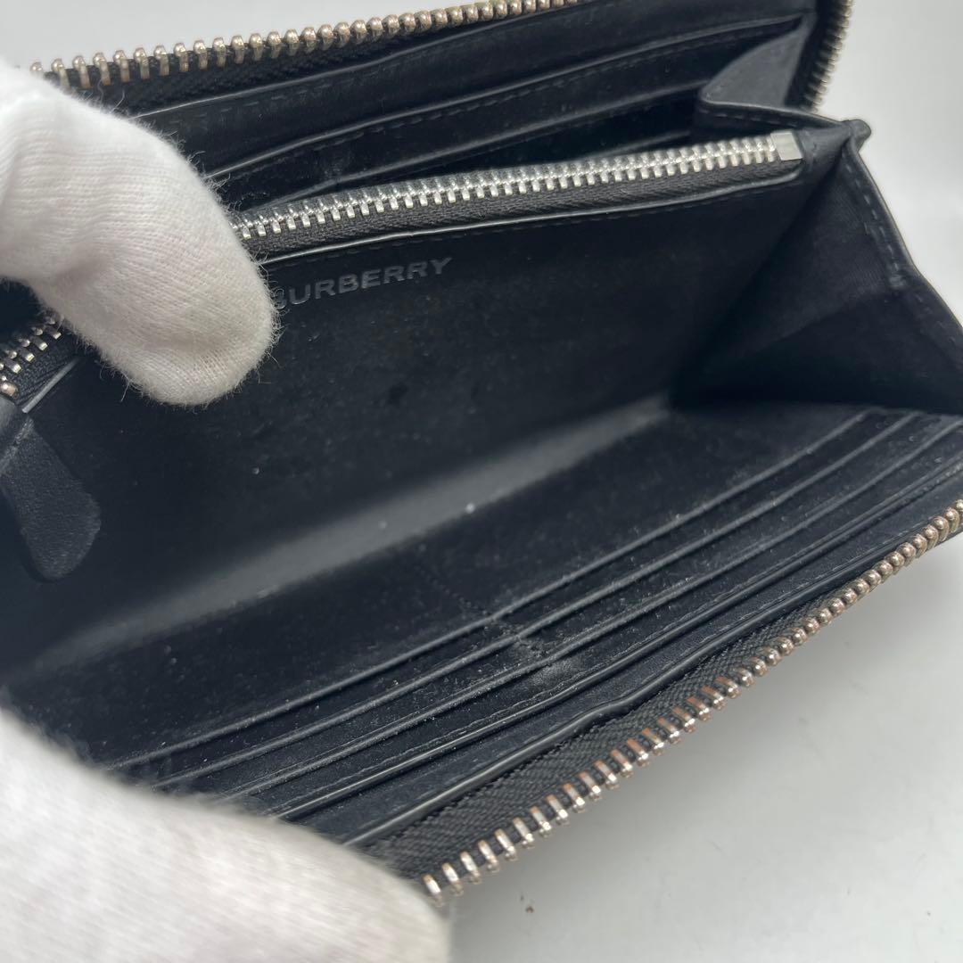 【美品】バーバリー　長財布　シャドーチェック　ラウンドファスナー 希少 ブラック