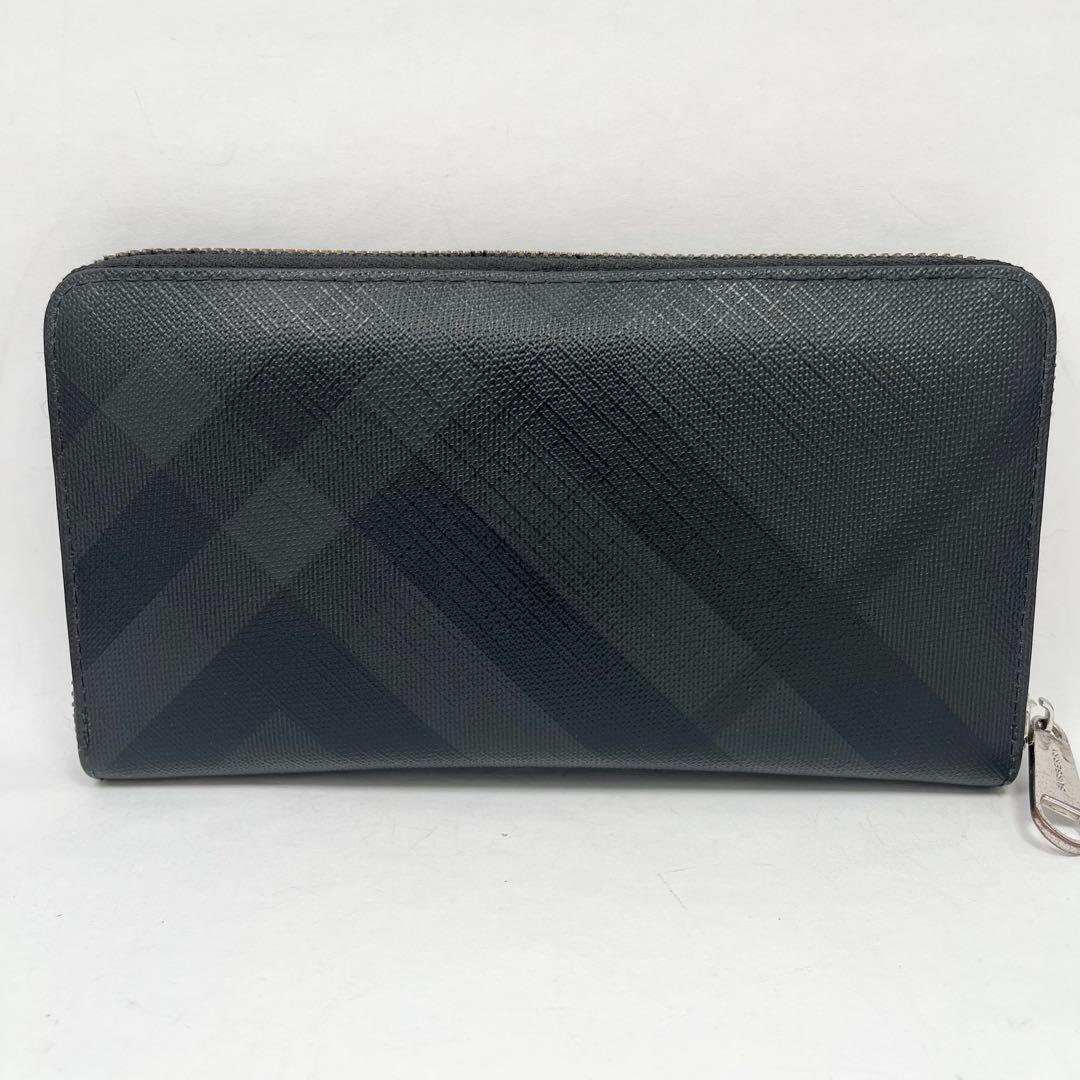 【美品】バーバリー　長財布　シャドーチェック　ラウンドファスナー 希少 ブラック
