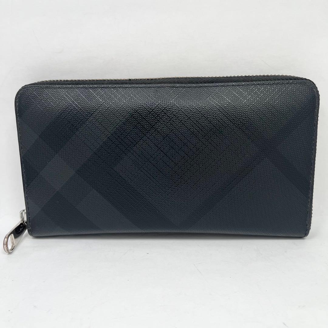 【美品】バーバリー　長財布　シャドーチェック　ラウンドファスナー 希少 ブラック