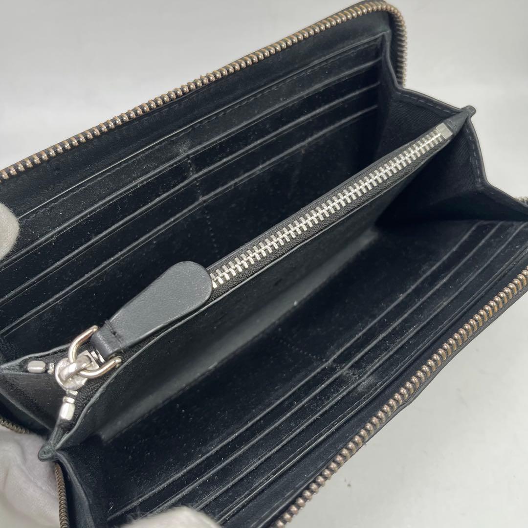 【美品】バーバリー　長財布　シャドーチェック　ラウンドファスナー 希少 ブラック