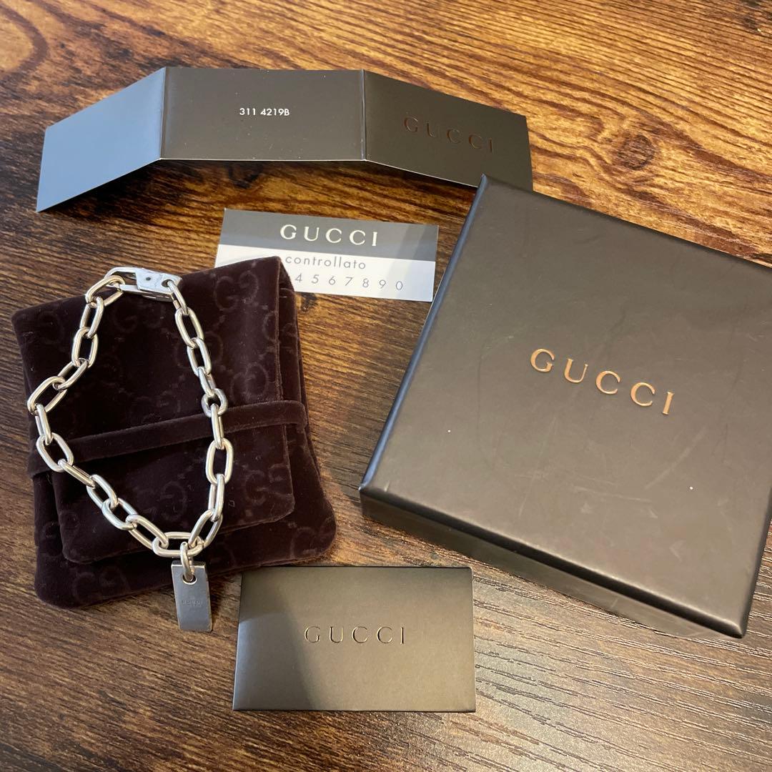 GUCCI ブレスレット　プレート　チェーン　シルバー　925