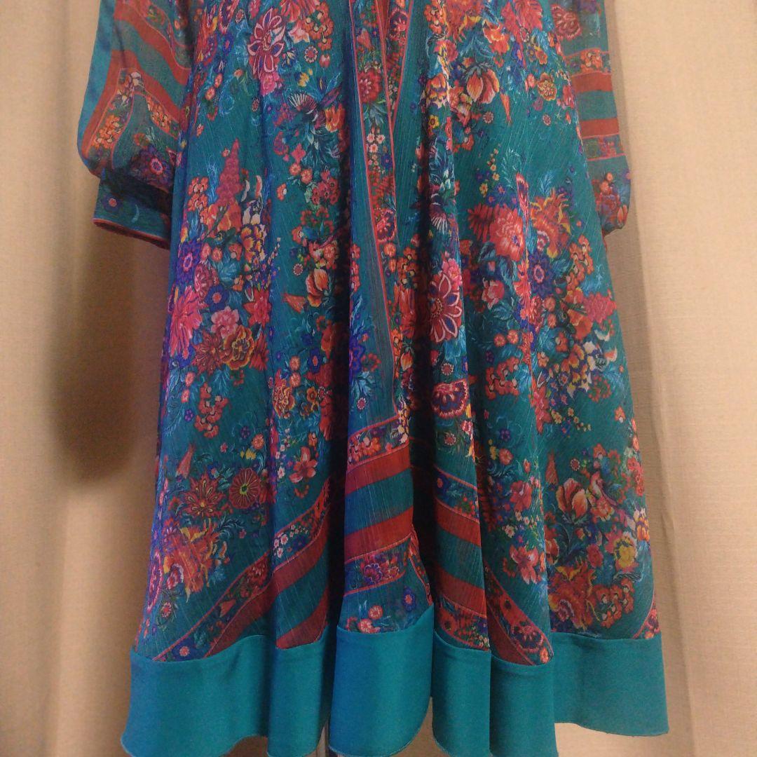 TADASHI SHOJI ターコイズ 花柄 長袖 ワンピース
