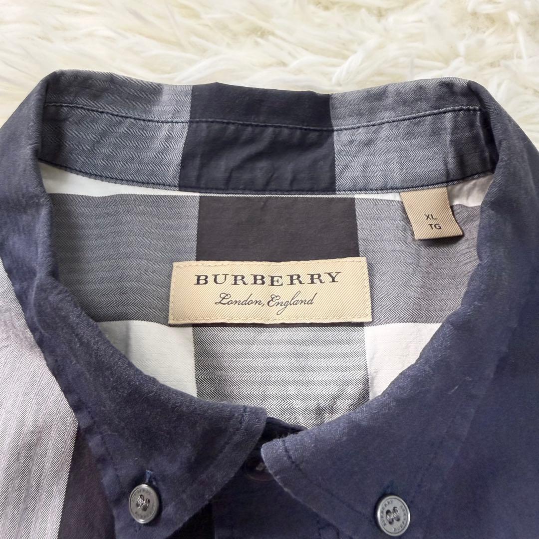 BURBERRY バーバリー ノバチェック 半袖シャツ ネイビー XLサイズ
