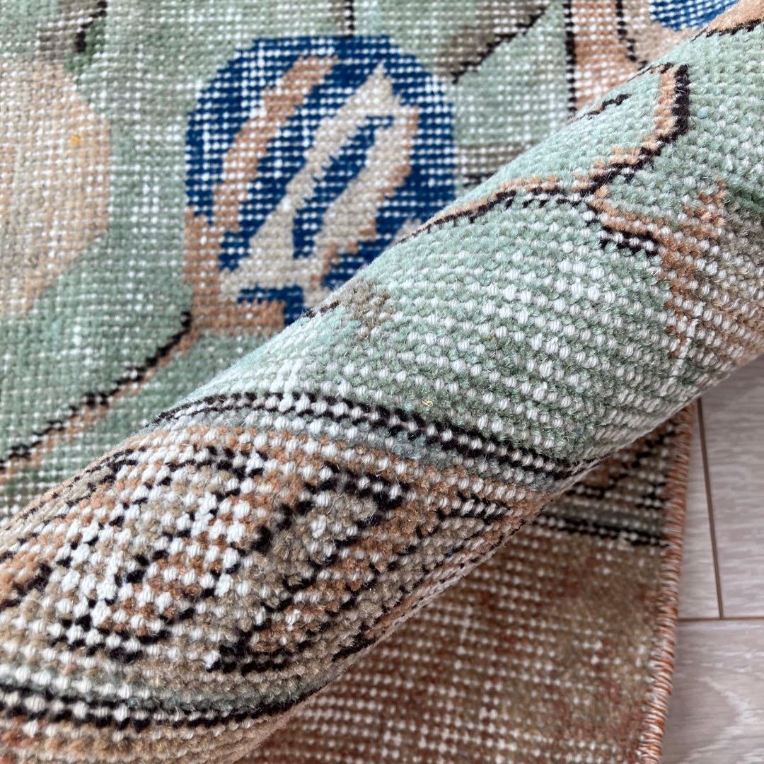 デニムブルー✳︎72×188 ベージュ　ロング　ランナー　トルコヴィンテージラグ