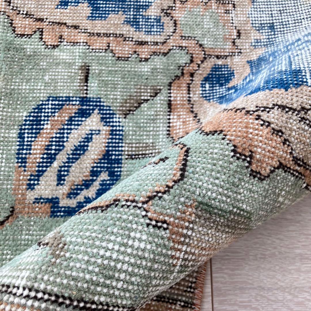 デニムブルー✳︎72×188 ベージュ　ロング　ランナー　トルコヴィンテージラグ