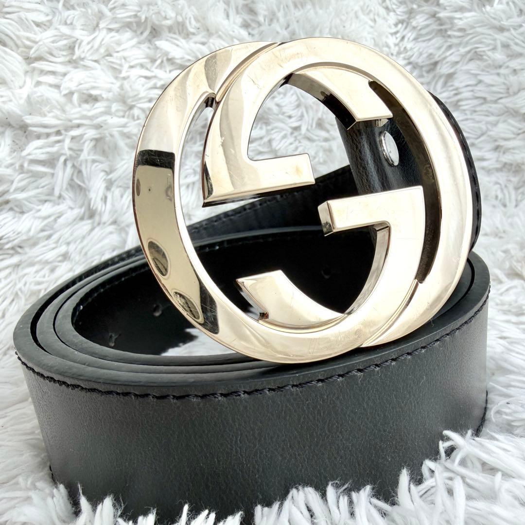 【美品】GUCCI ベルト インターロッキング GG デカロゴ ブラック