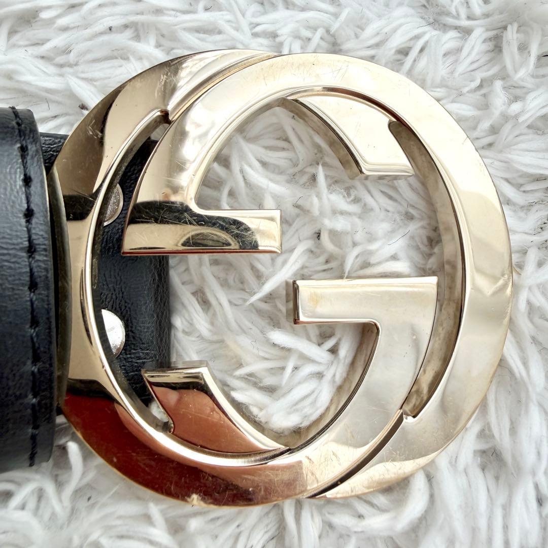 【美品】GUCCI ベルト インターロッキング GG デカロゴ ブラック