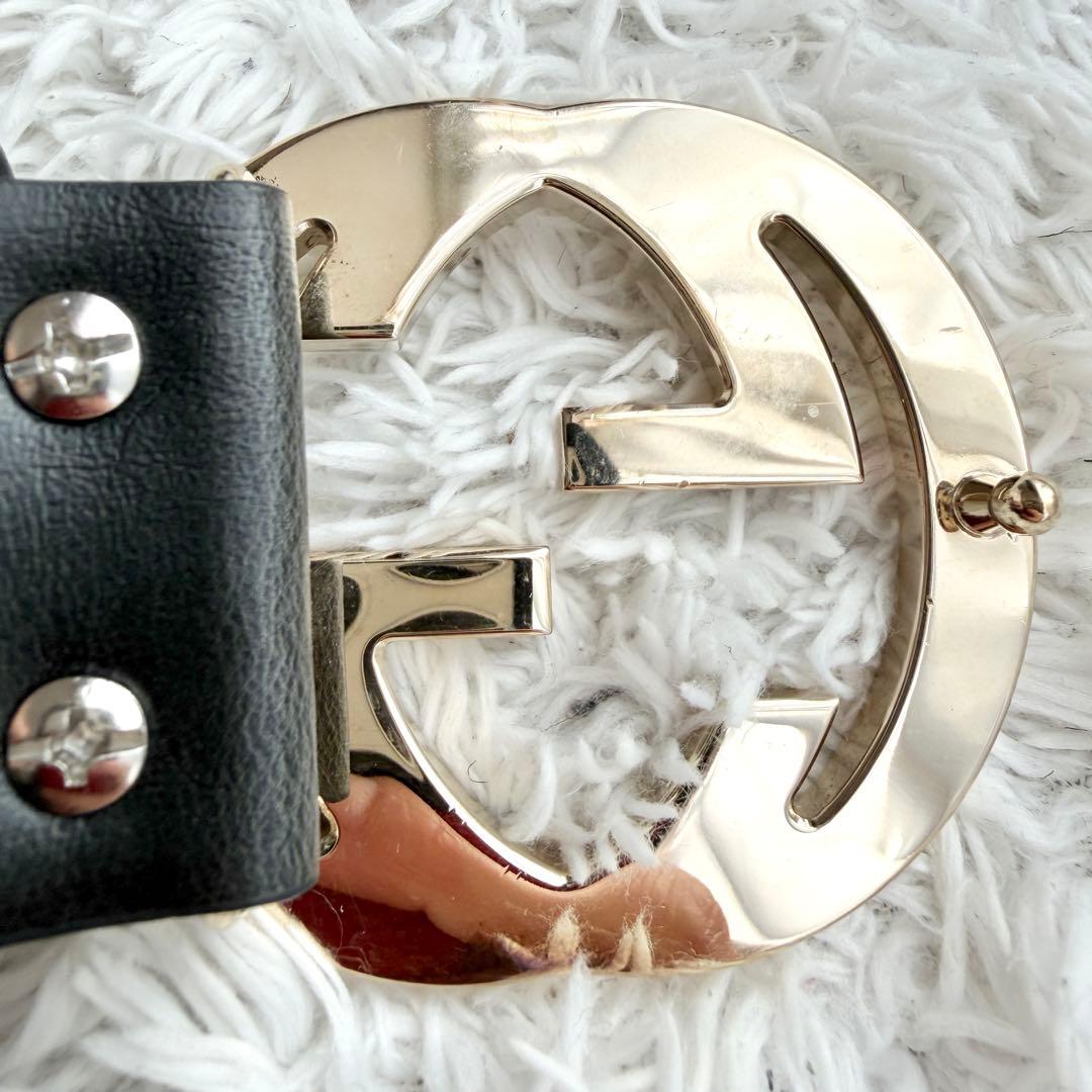 【美品】GUCCI ベルト インターロッキング GG デカロゴ ブラック