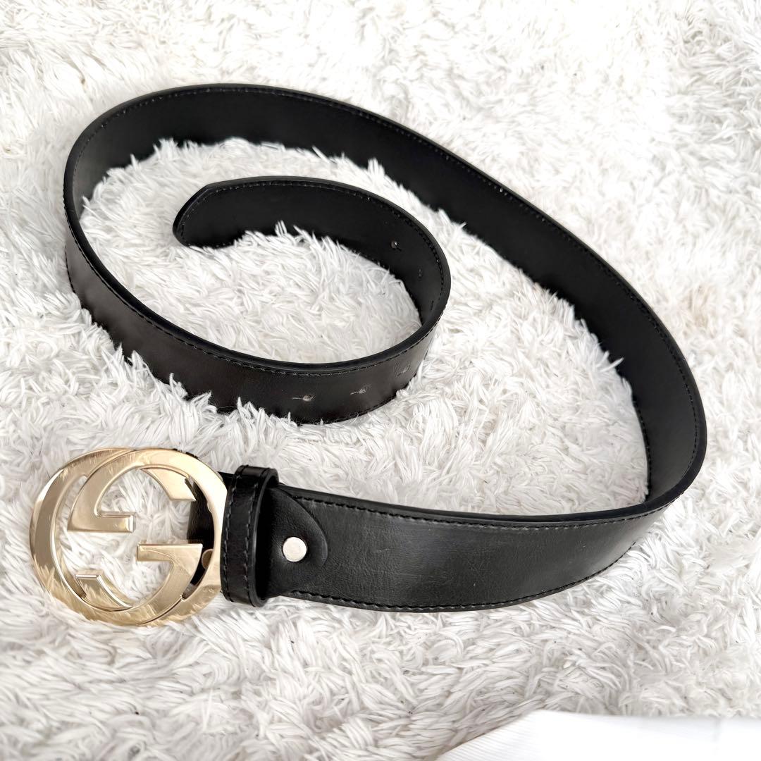 【美品】GUCCI ベルト インターロッキング GG デカロゴ ブラック
