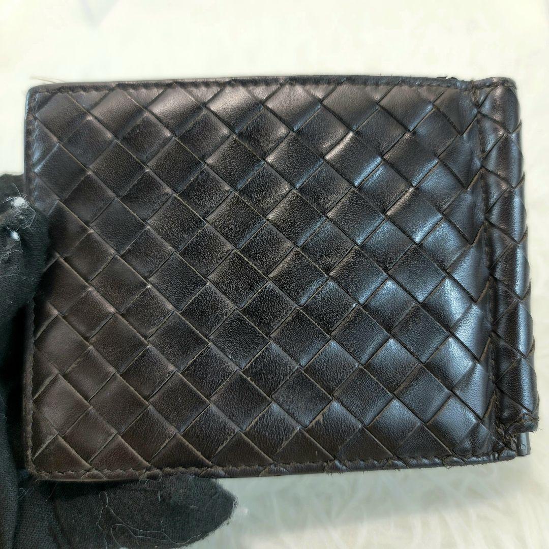 BOTTEGA VENETA　 ダークブラウン レザー マネークリップ　折り財布
