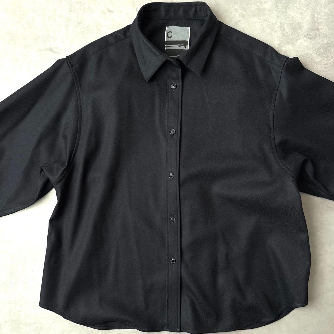 洗える カオス Chaos オーバーサイズ ウール ストレッチウールシャツ 黒