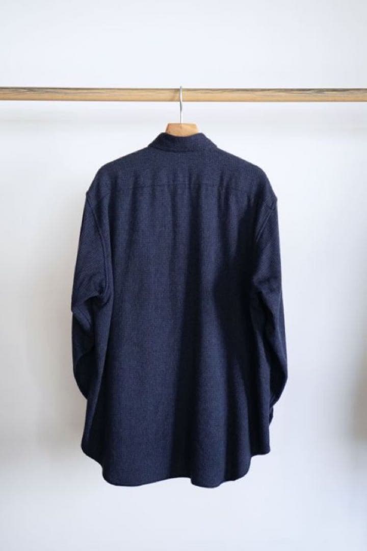 COMOLI W/CA ハウンドトゥース CPOシャツ　NAVY