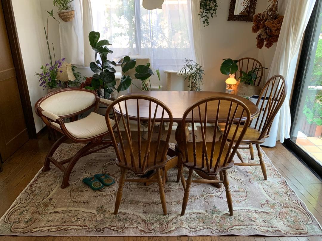 超大判　薔薇　モーヴグレー　241×144 シャビー　トルコ　ヴィンテージラグ