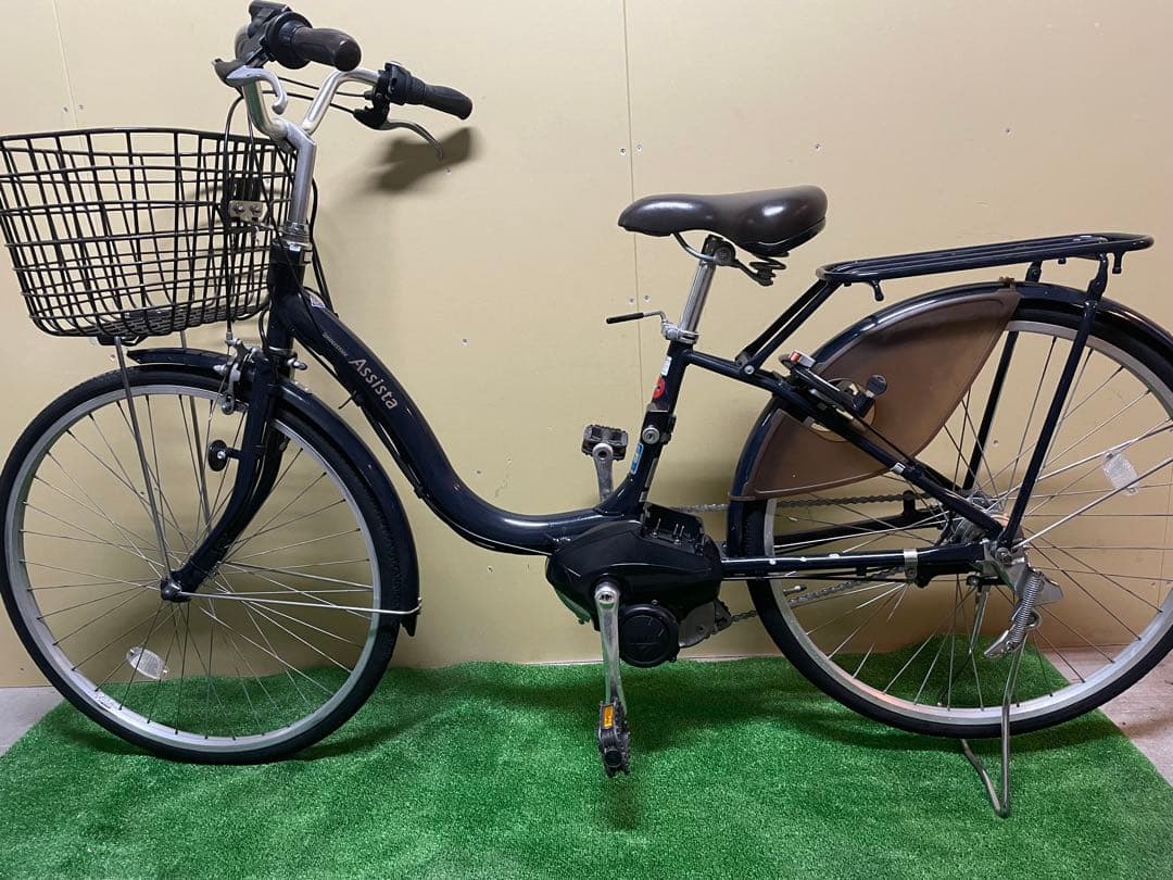 電動アシスト自転車 ネイビー 前バスケット付き