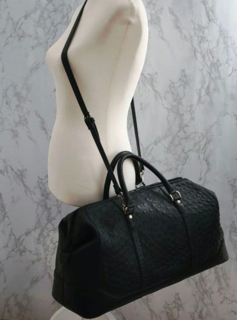 【美品 高級◎】本革オーストリッチ ボストンバッグ 2way 斜め掛け 大容量